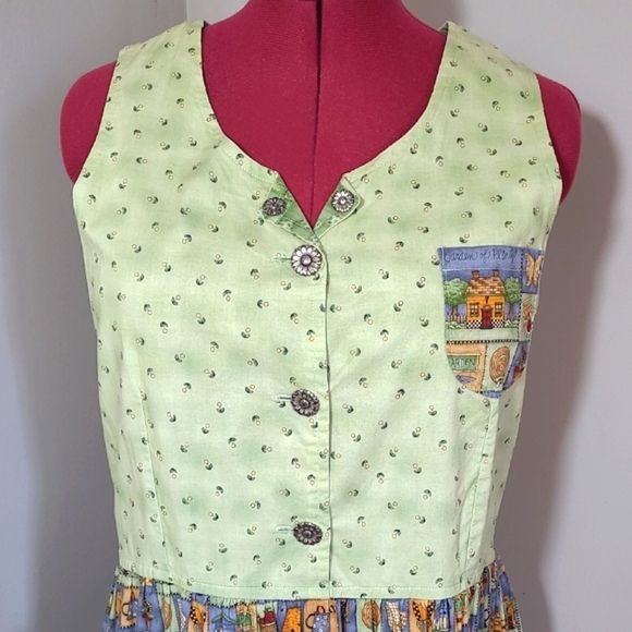 LG 100% Vintage Cotton Dress Teacher Garden Vibrant Patchwork Print Maxi Modest - Picture 4 of 14